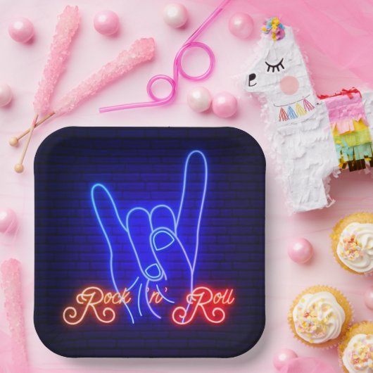 Horns Up Rock 'n Roll Square Papieren Bordje (Feest)