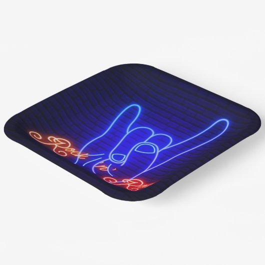 Horns Up Rock 'n Roll Square Papieren Bordje (Gebogen)