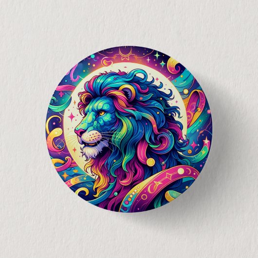 Horoscoopteken Leo | Kleurrijke Lion Art Ronde Button 3,2 Cm (Voorkant)
