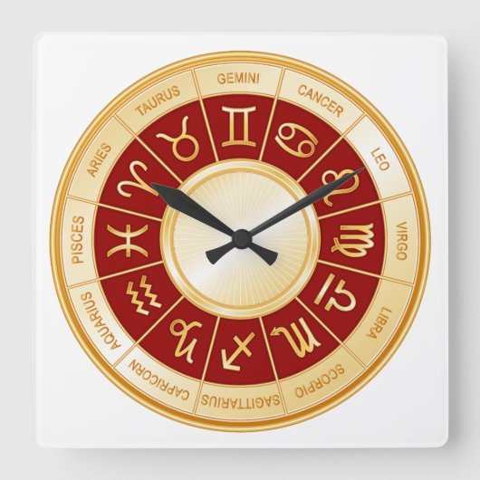 Horoscope Mandala Vierkante Klok (Voorkant)