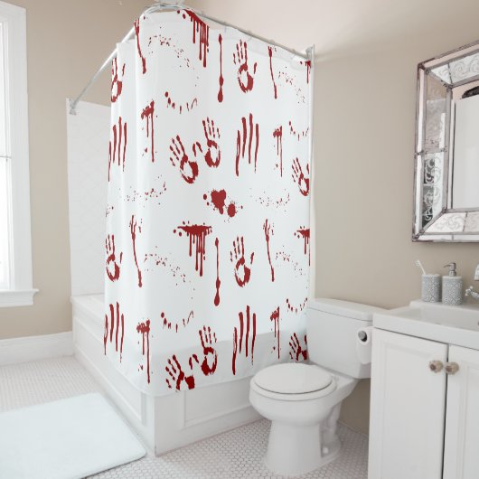 Horror Bloed Splattered Bloody Handprints Psycho Douchegordijn (In situ)