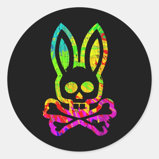  Horror Bunny Rabbit Face Tie Dye Happy Eas Ronde Sticker (Voorkant)