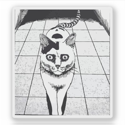 Horror cat anime art sticker (Voorkant)