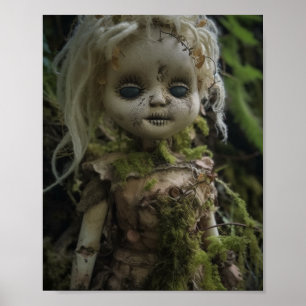 Horror Creepy Doll in het bos Poster