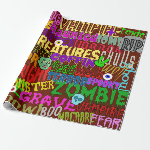 Horror Filmstijl Woorden Collage Cadeaupapier