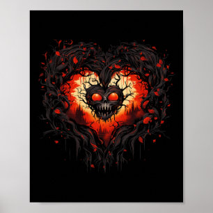 Horror Ghost Red Heart Skull Creepy voor Halloween Poster