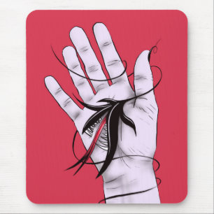 Horror Gothic Hand Bijten Bloem Monster Macab Art Muismat