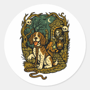 Horror Griezelen Skeleton Honden Esthetiek Ronde Sticker