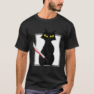 Horror Halloween Party Blood Splatter Knife Black T-shirt