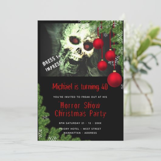 HORROR-kerstfeest nodigt dode Creepy Zombies uit Kaart (Staand voorkant)