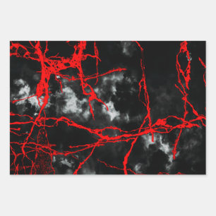 Horror Night Gothic - zwart-wit, rood Inpakpapier Vel