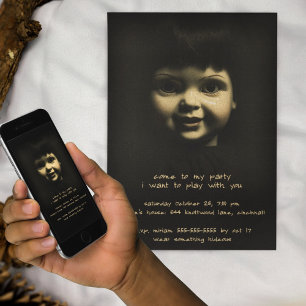 Horror Porcelain Doll Gothic Halloween Party Kaart