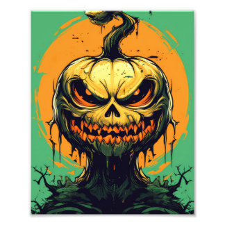 Horror Pumpkin Halloween Foto Afdruk