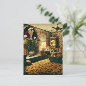 Horror Santa  woonkamer schoorsteen Briefkaart (Staand voorkant)