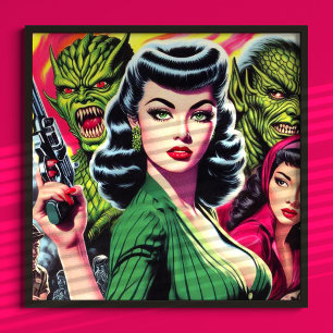 horror Sci-Fi Pulp Girl Poster