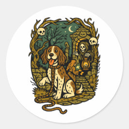Horror Spooky Skeleton Dog Aesthetic Ronde Sticker