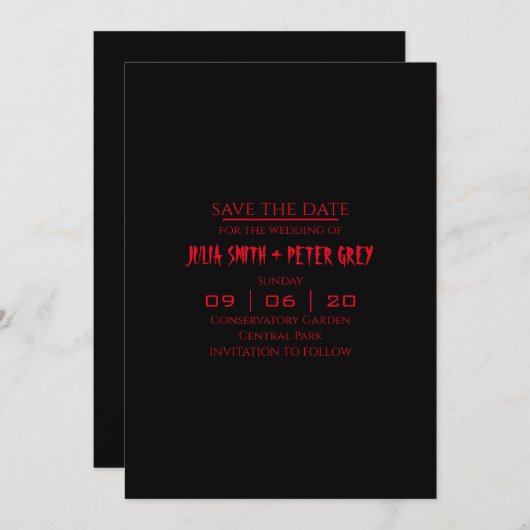 Horror vibes sparen de date trouwuitnodiging feestdagenkaart (Voorkant / Achterkant)