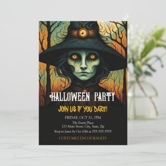 Horror Witch Face Kostuum Halloween Verjaardag Kaart (Staand voorkant)