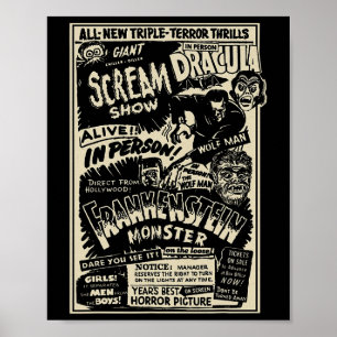 Horrorfilm Monster Mummy Dracula Weerwolf Franke Poster