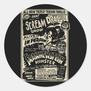 Horrorfilm Monster Mummy Dracula Weerwolf Franke Ronde Sticker