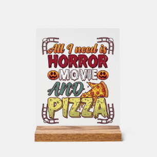 Horrorfilm Pizza Halloween Pompoen Schedel Slice_1 Acryl Bord