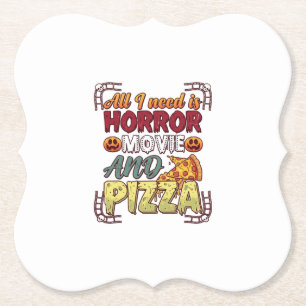 Horrorfilm Pizza Halloween Pompoen Schedel Slice_1 Kartonnen Onderzetters