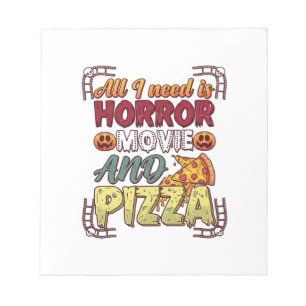 Horrorfilm Pizza Halloween Pompoen Schedel Slice_1 Notitieblok