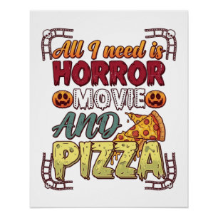 Horrorfilm Pizza Halloween Pompoen Schedel Slice_1 Perfect Poster