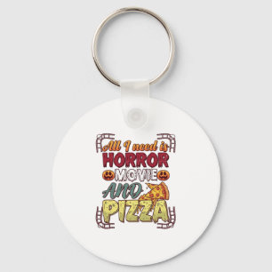 Horrorfilm Pizza Halloween Pompoen Schedel Slice_1 Sleutelhanger