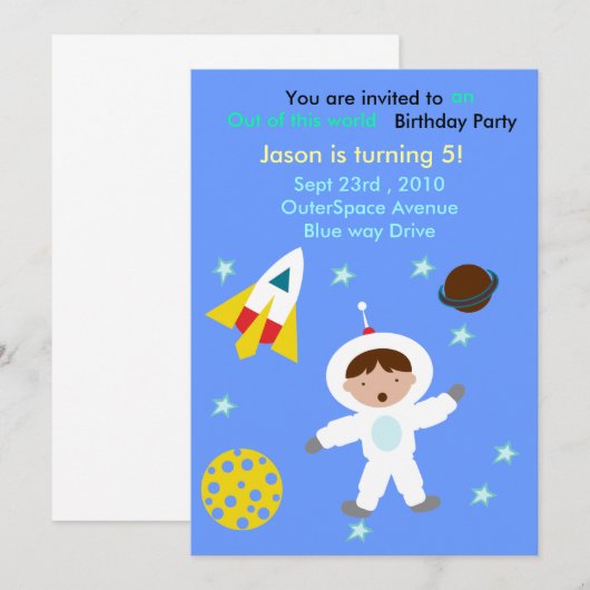 Hors de l'espace invitation de fête d'anniversaire (Devant / Derrière)