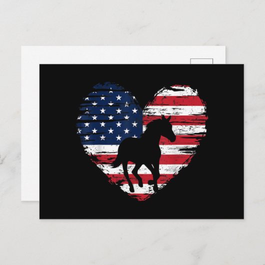 Horse American Flag Heart USA Patriotic Pride Feestdagenkaart (Voorkant / Achterkant)