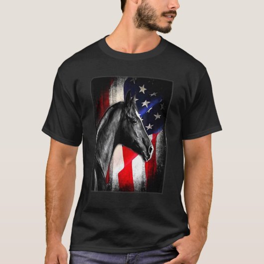 Horse American Flag Horseback Riding Horse T-shirt (Voorkant)