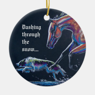 Horse and Border Collie Keramisch Ornament