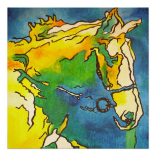 "Horse and Bridle Colorful Black Outline Art" #ho Perfect Poster
