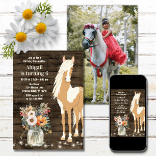 Horse and Flowers Rustic Wood Foto van Birthday Kaart