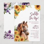 Horse Anniversaire Fête Invitation Tournesols (Devant / Derrière)