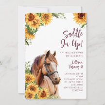 Horse Anniversaire Fête Invitation Tournesols