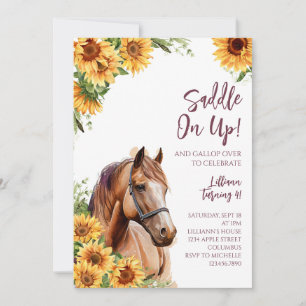Horse Anniversaire Fête Invitation Tournesols
