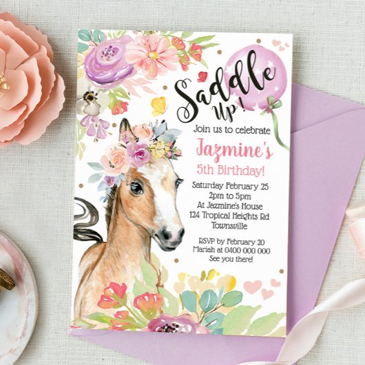 Horse Anniversaire Invitation Floral Pony Invitati