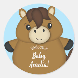Horse Baby shower Blue Boy Ronde Sticker