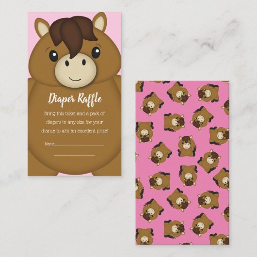 Horse Baby shower Luier Raffle Informatiekaartje (Voorkant / Achterkant)