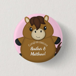 Horse Baby shower Pink Girl Ronde Button 3,2 Cm