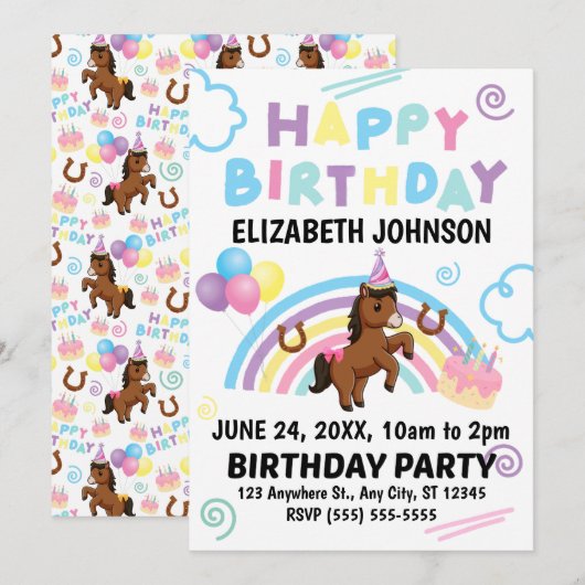 Horse Birthday Invitation (Devant / Derrière)
