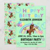 Horse Birthday Invitation in Green (Devant / Derrière)