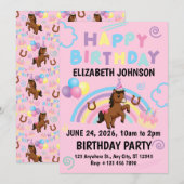 Horse Birthday Invitation in Pink (Devant / Derrière)