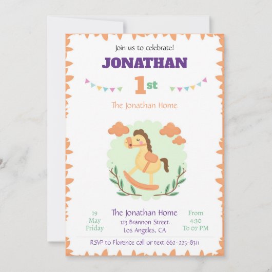 Horse Birthday Invitation template animale invite (Devant)