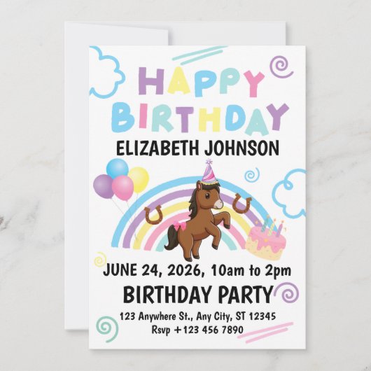 Horse Birthday Invitation White (Devant)