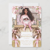 Horse Birthday Invitation with Black Girl Kaart (Voorkant)