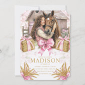 Horse Birthday Invitation with brunette Girl (Devant)