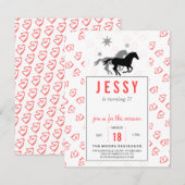 Horse Birthday Invitations Coral Red (Devant / Derrière)
